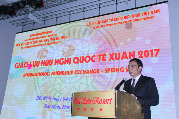 Phó Chủ tịch Ủy ban nhân dân tỉnh Bắc Ninh Nguyễn Văn Phong phát biểu tại buổi giao lưu hữu nghị quốc tế năm 2017.
